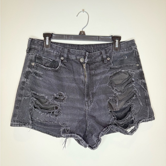 American Eagle Distressed Black Denim Shorts - Picture 2 of 7